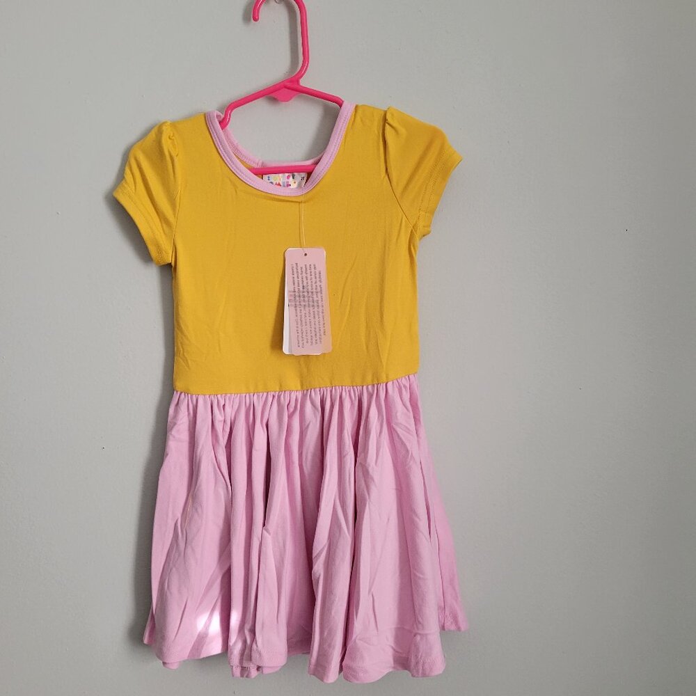 Dot Dot Smile Dress Girl's 2T Toddler Yellow & Pink Twirl Cap Sleeve NWT